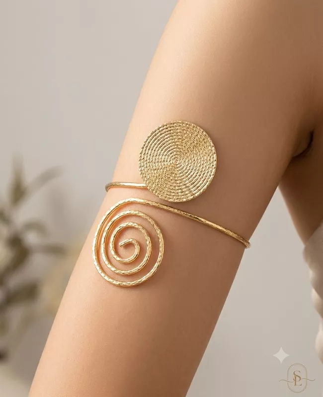 Gold Spiral Dual-Motif Statement Arm Cuff