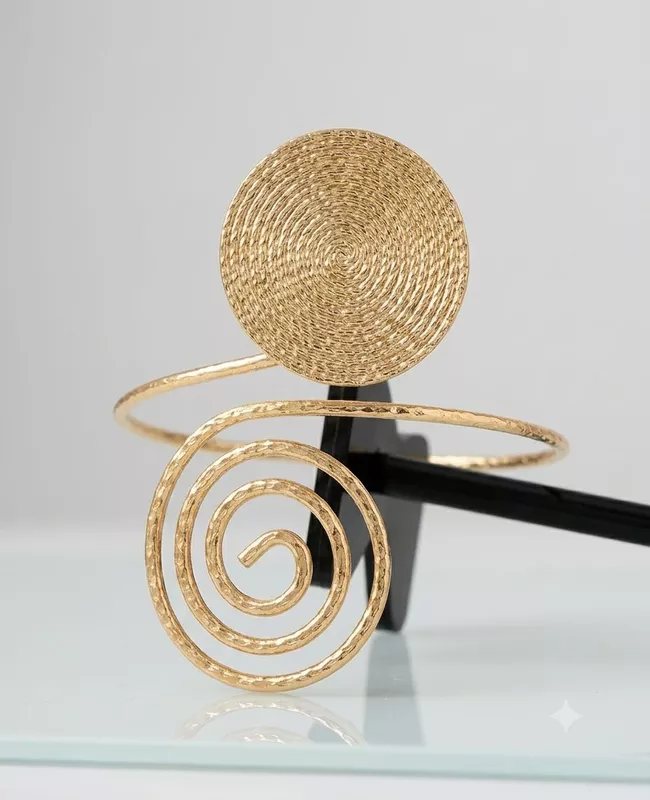 Gold Spiral Dual-Motif Statement Arm Cuff