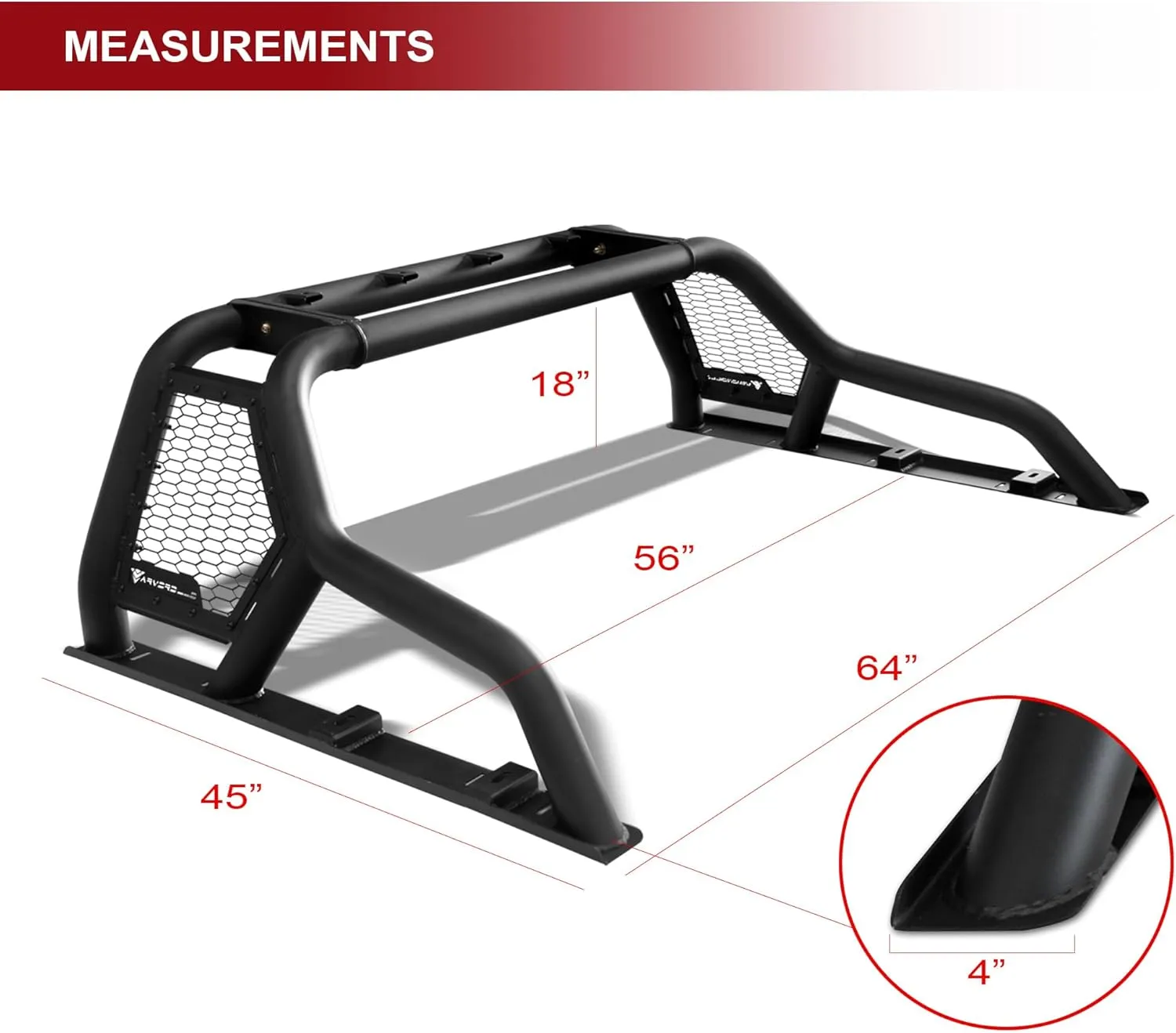 ARMORDILLO CR1 Roll Bar Chase Rack for Mid-Size Trucks - Matte Black