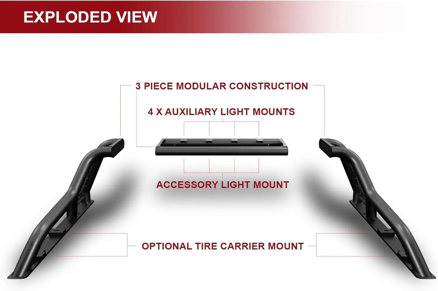 ARMORDILLO CR1 Roll Bar Chase Rack for Mid-Size Trucks - Matte Black