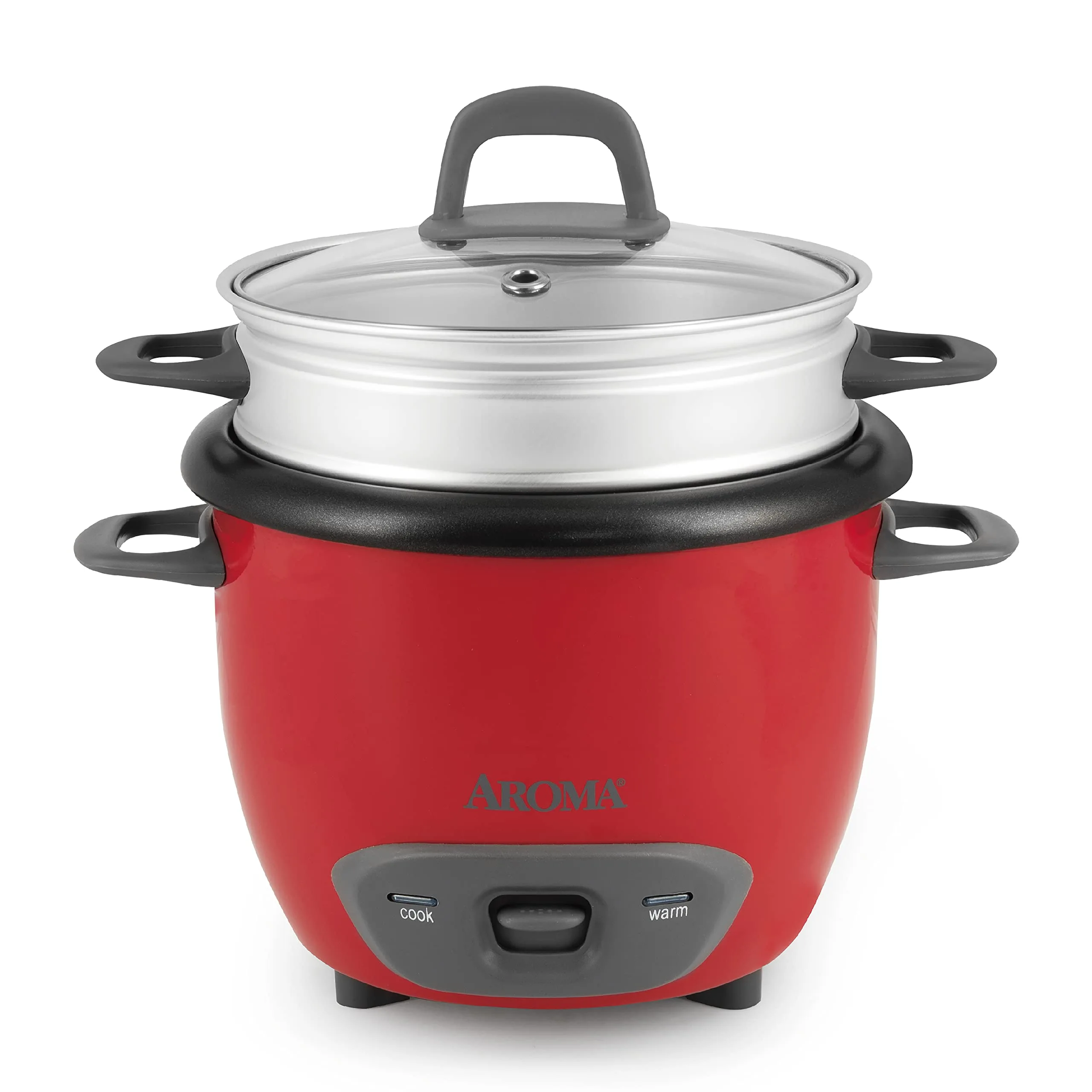 Aroma Housewares ARC-743-1NGR 6-Cup (Cooked) (3-Cup UNCOOKED) Pot Style Rice Cooker and Food Steamer,Red Red Steamer
