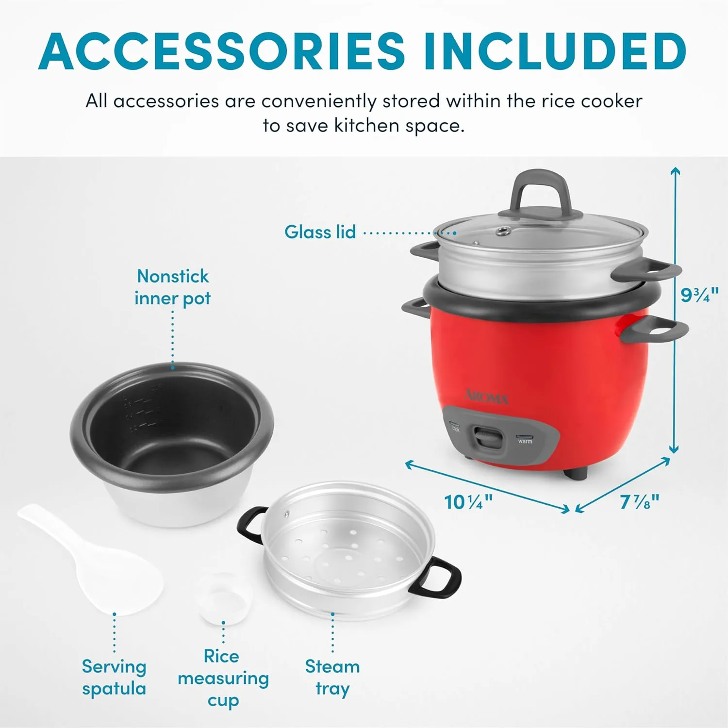 Aroma Housewares ARC-743-1NGR 6-Cup (Cooked) (3-Cup UNCOOKED) Pot Style Rice Cooker and Food Steamer,Red Red Steamer