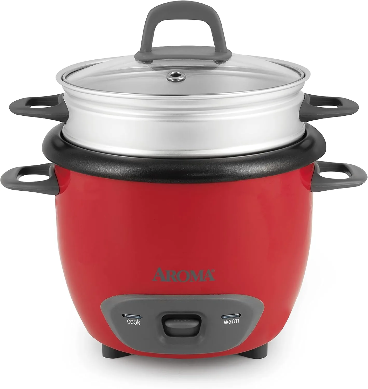 Aroma Housewares ARC-743-1NGR 6-Cup (Cooked) (3-Cup UNCOOKED) Pot Style Rice Cooker and Food Steamer,Red Red Steamer