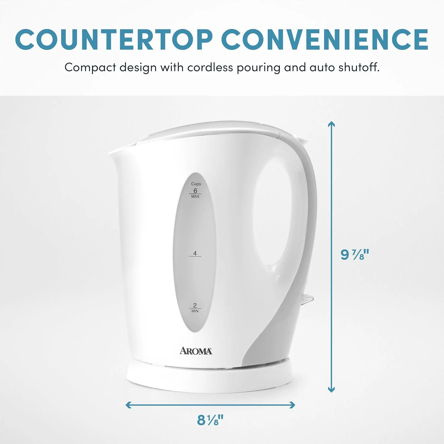 Aroma Housewares with Easy-Pour Handle and Drip-Free Spout in White and Grey Water Kettle, 1.5-Liter