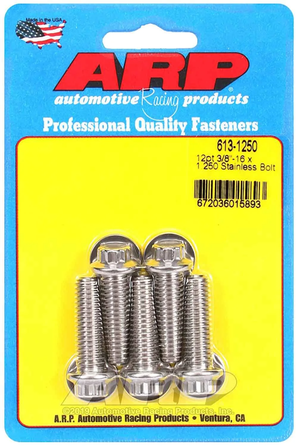 ARP 6131250 Stainless Steel 3/8-16 12-Point Bolts - Pack of 5