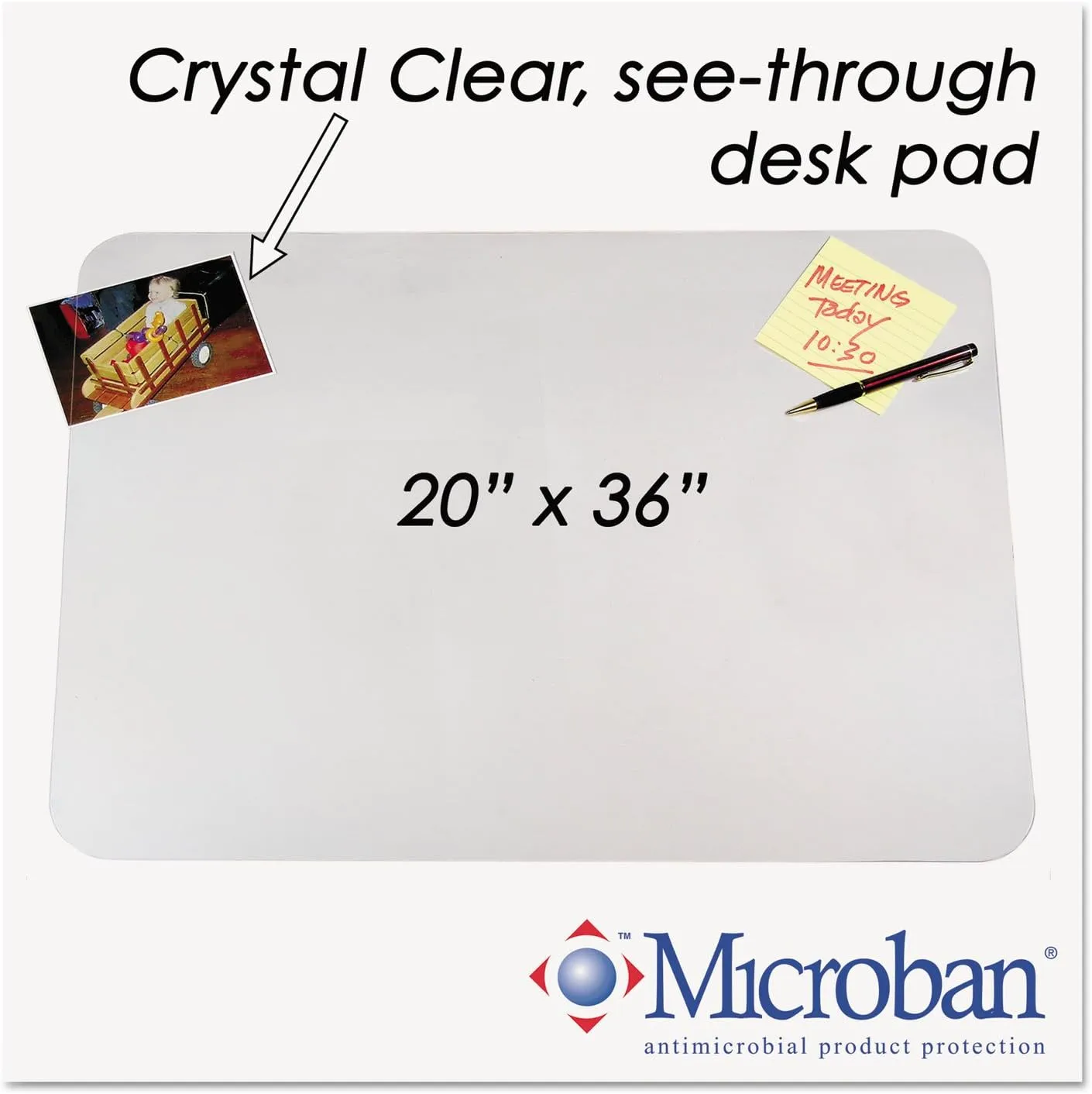 Artistic KrystalView Desk Pad with Antimicrobial Protection, Glossy Finish, 36 x 20, Clear