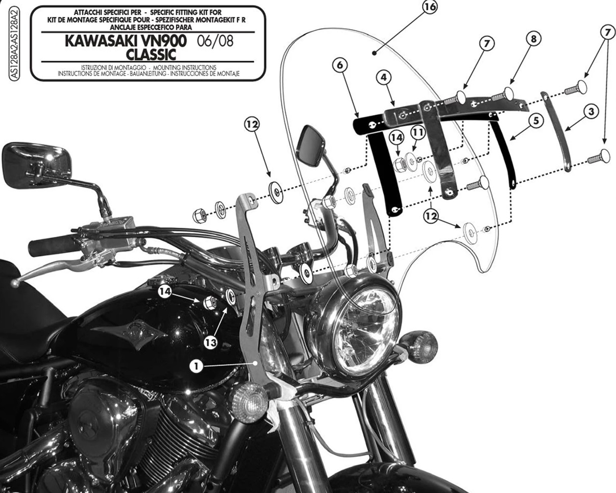 KAPPA KAWA SCREEN BRACKET AS128A2K - VN 900 CLASSIC / CUSTOM / VULCAN 900 / CLASSIC / CUSTOM (06-19)