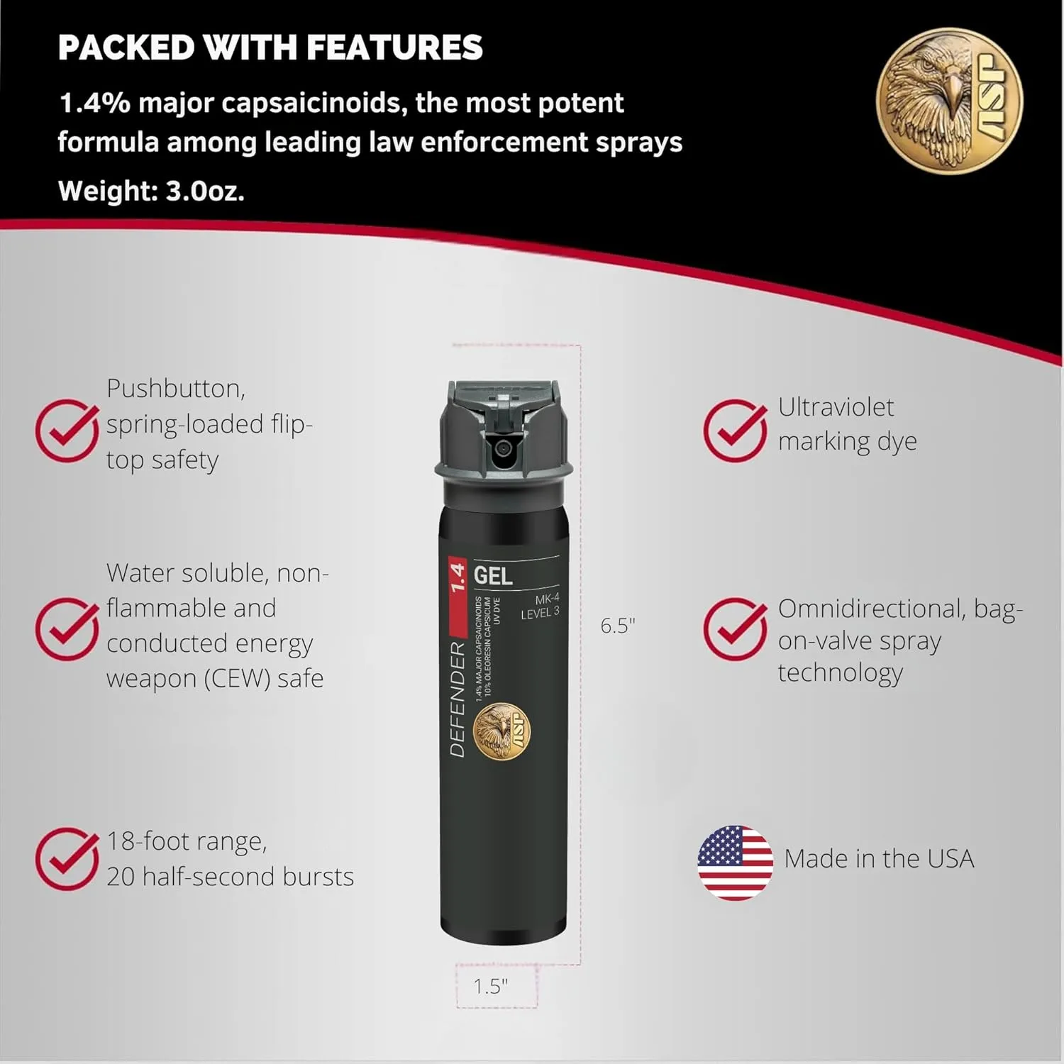 ASP Defender LE Pepper Spray OC Professional Grade Personal Defense