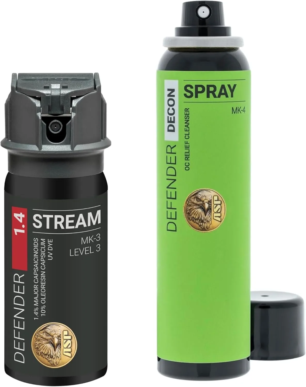 ASP Defender LE Pepper Spray Stream MK3 & Decon Cleanser Spray, Self-Defense OC for Law Enforcement Professionals