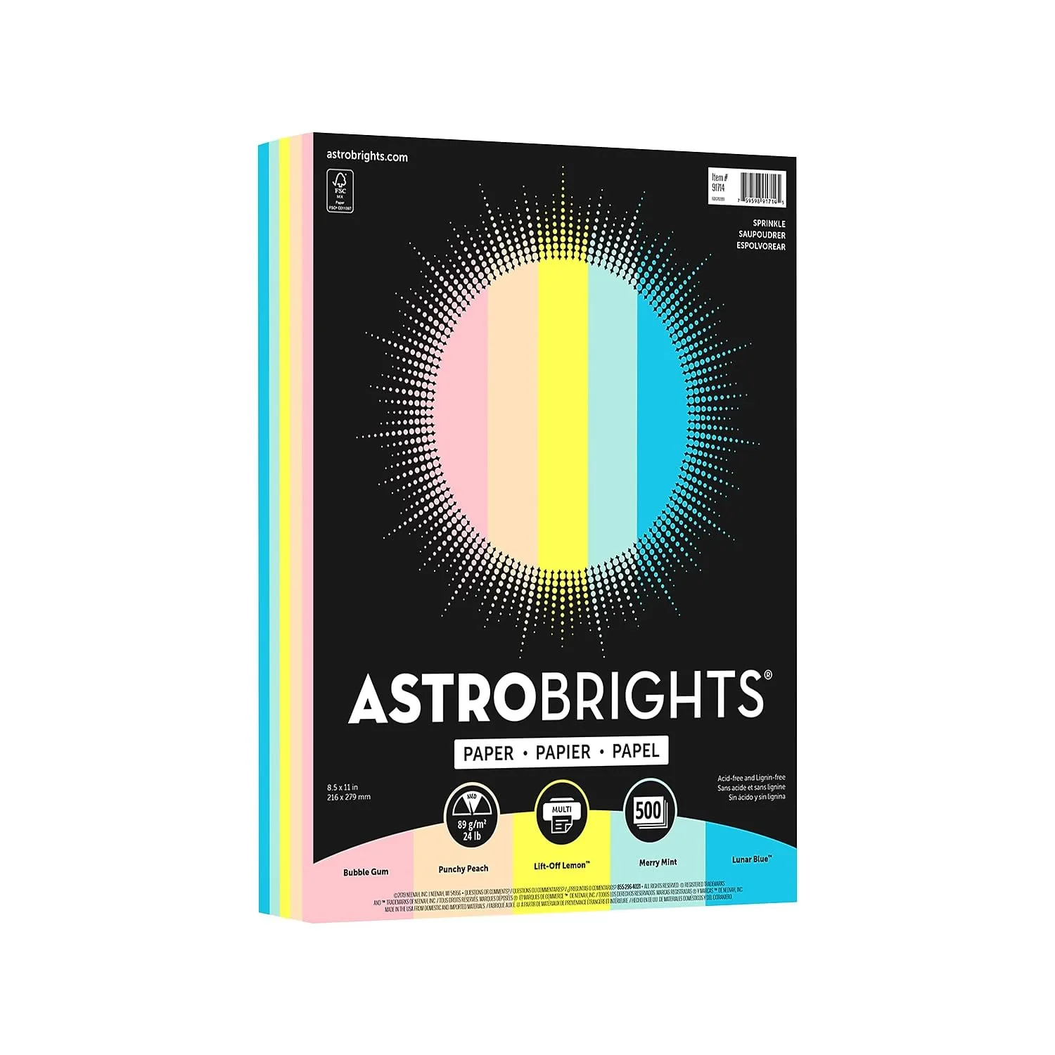 Astrobrights Color Paper, 24 lb Bond Weight, 8.5 x 11, Assorted Colors, 500/Ream