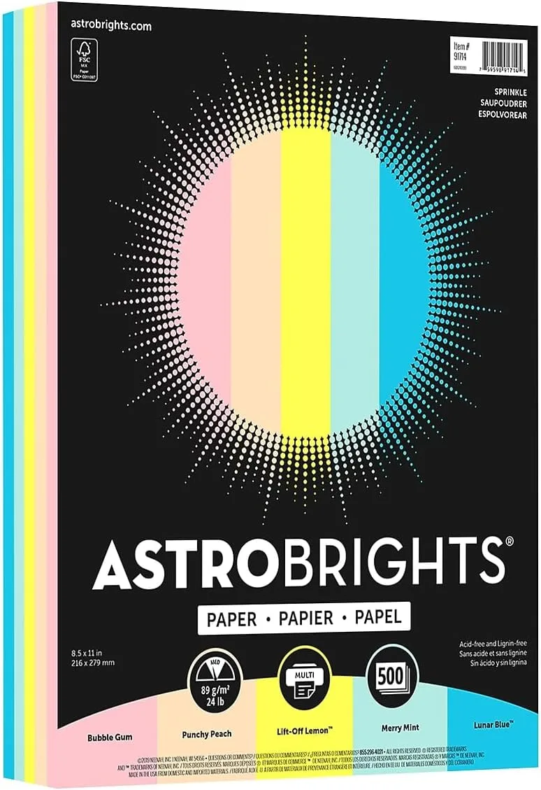 Astrobrights Color Paper, 24 lb Bond Weight, 8.5 x 11, Assorted Colors, 500/Ream