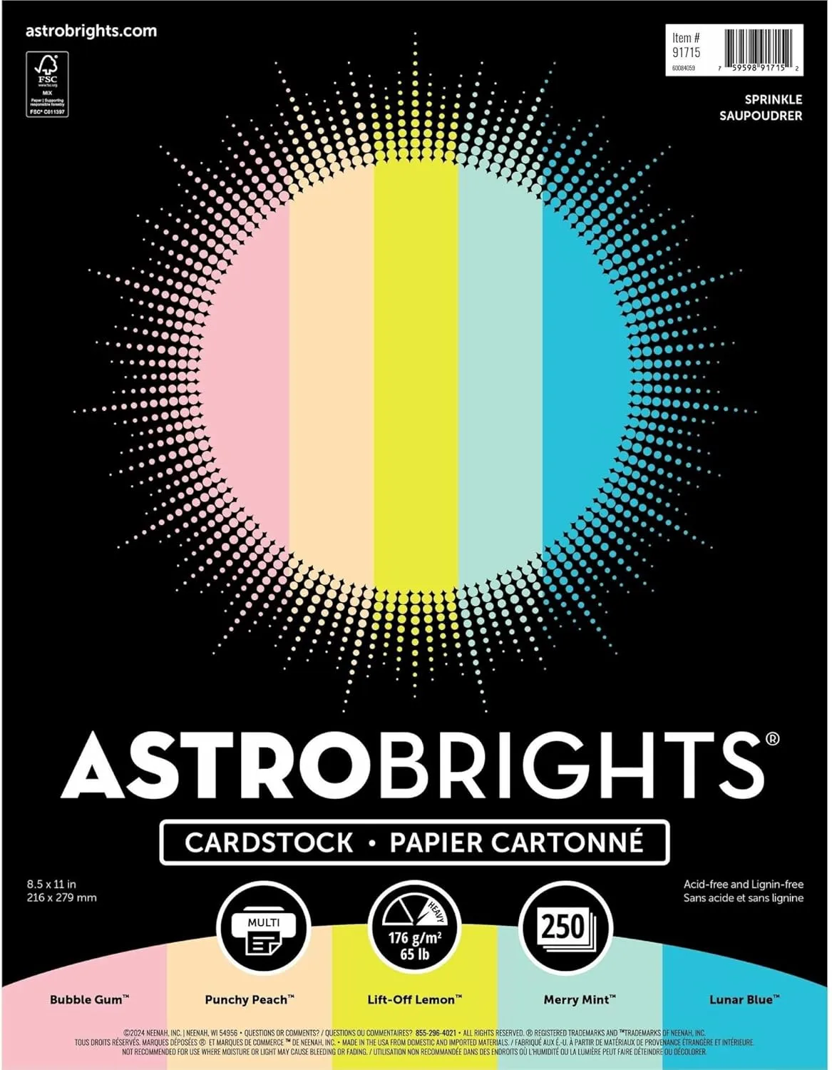 Astrobrights Color Card Stock, Letter Size, 65 Lb, Assorted Colors, 250 Sheets Per Pack