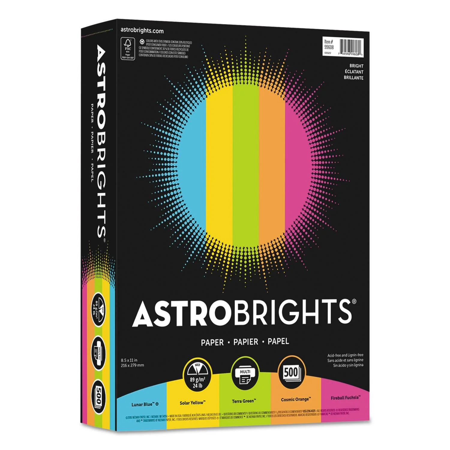 ASTROBRIGHTS Neenah Bright Color Paper, Letter, 24 lb