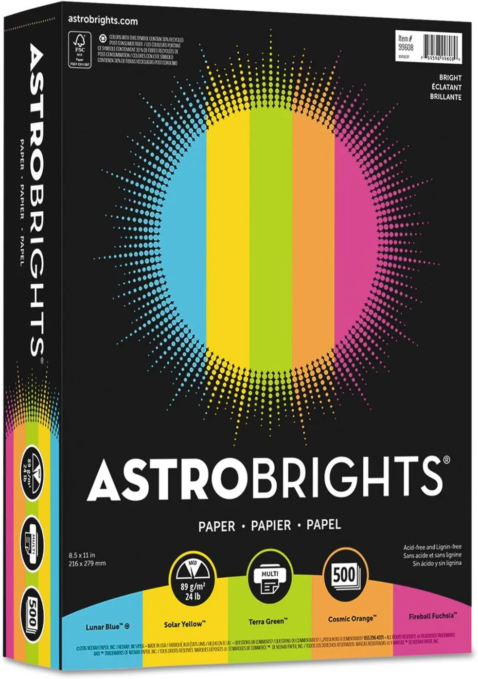 ASTROBRIGHTS Neenah Bright Color Paper, Letter, 24 lb
