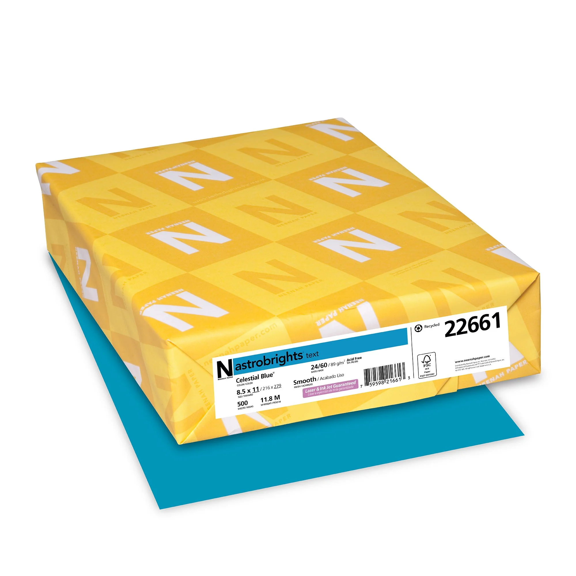 Neenah Astrobrights Bright Color Paper, Letter, 24 lb, Celestial Blue, 500 Sheets
