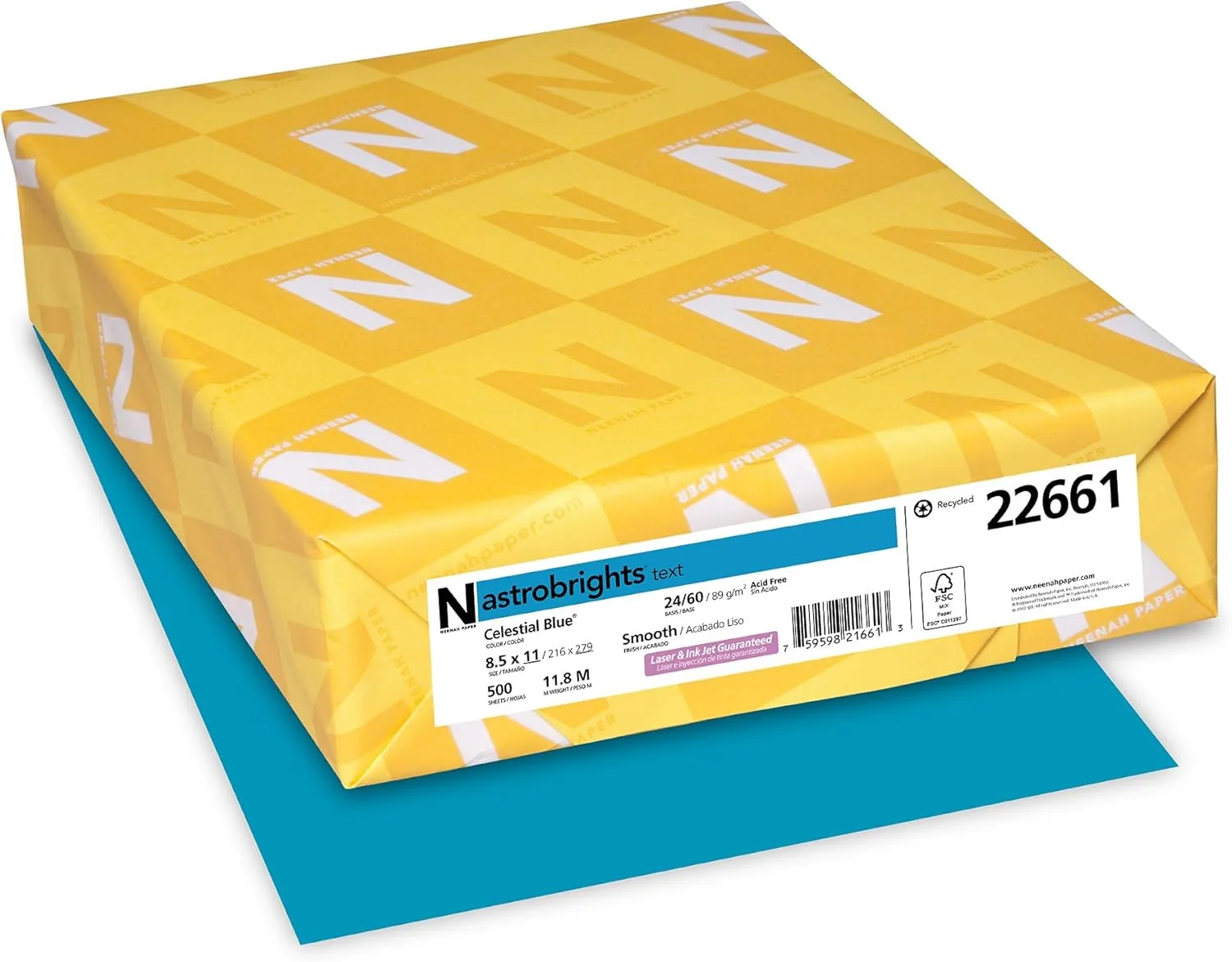 Neenah Astrobrights Bright Color Paper, Letter, 24 lb, Celestial Blue, 500 Sheets