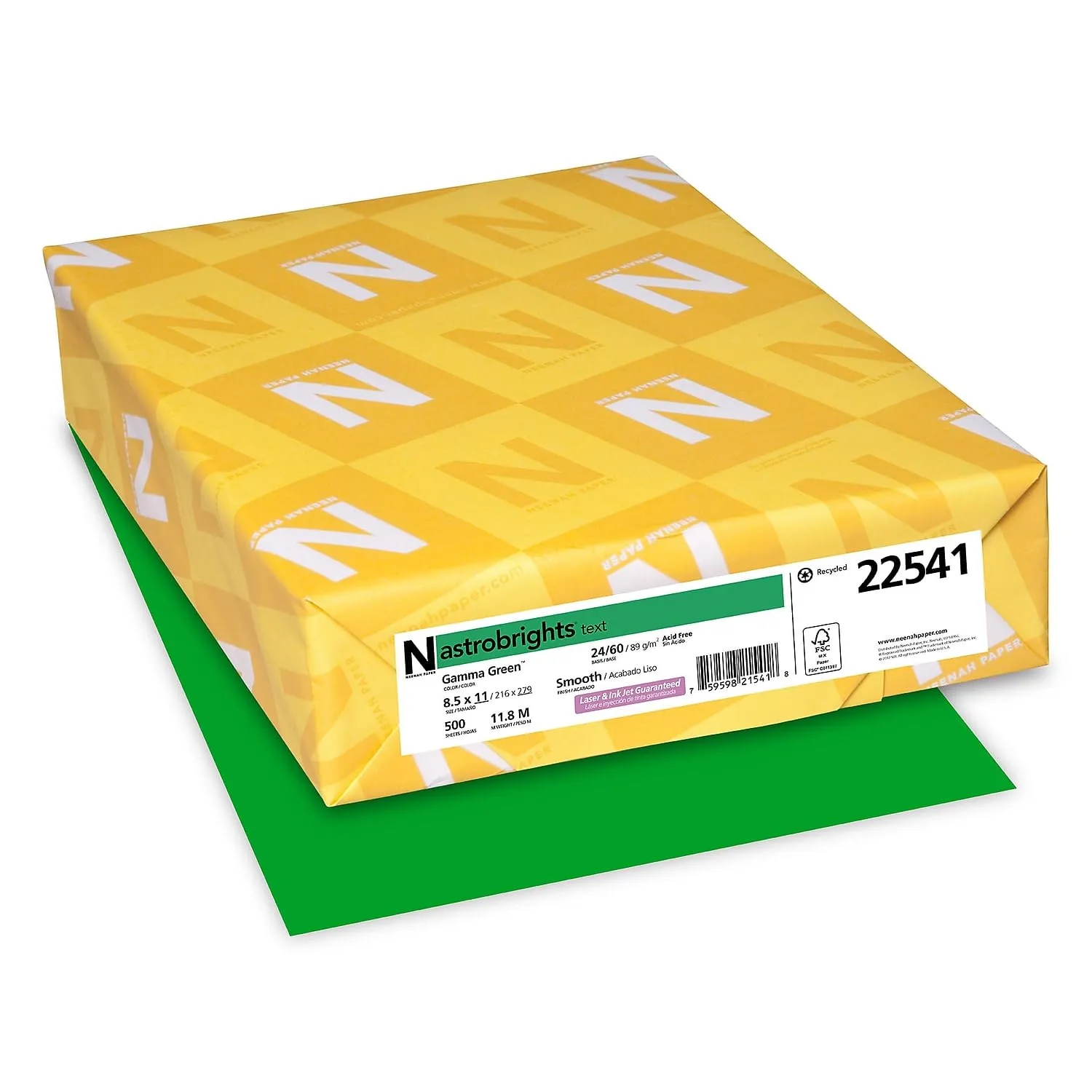 Astrobrights® Color Multi-Use Printer & Copy Paper, 1 Ream, Gamma Green, Letter (8.5" x 11"), 500 Sheets Per Ream, 24 Lb