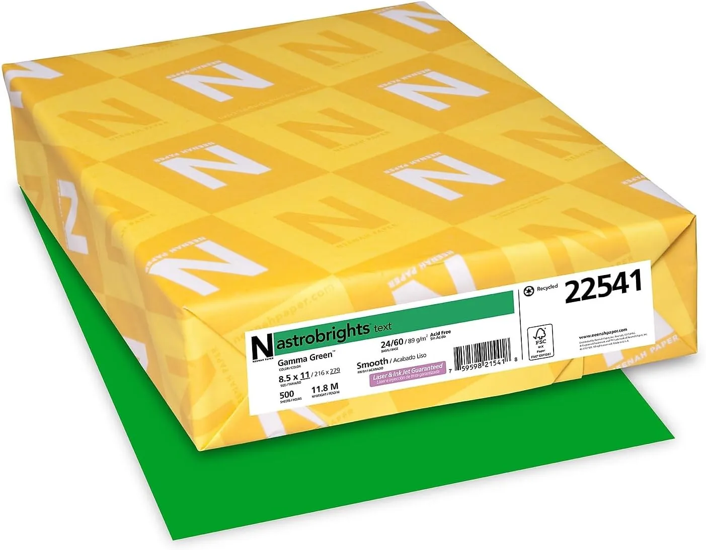 Astrobrights® Color Multi-Use Printer & Copy Paper, 1 Ream, Gamma Green, Letter (8.5" x 11"), 500 Sheets Per Ream, 24 Lb