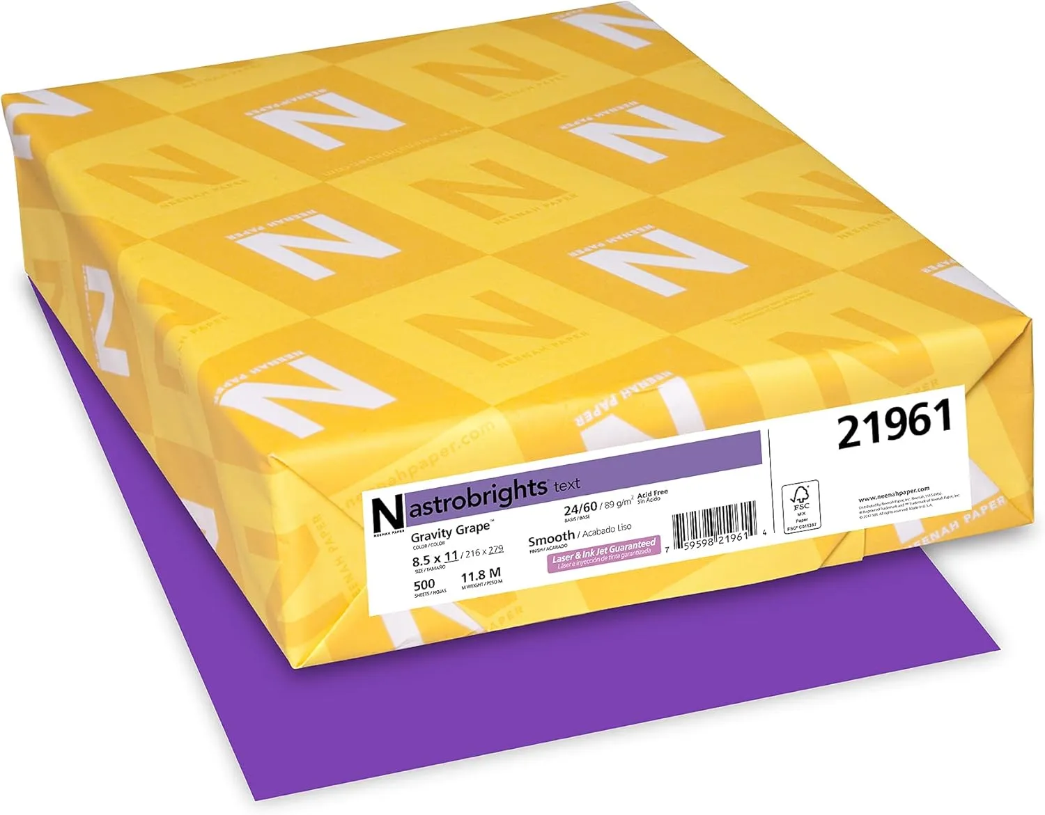 Astrobrights Color Multi-Use Printer & Copy Paper, Gravity Grape, Letter, 24 lb, 500 Sheets