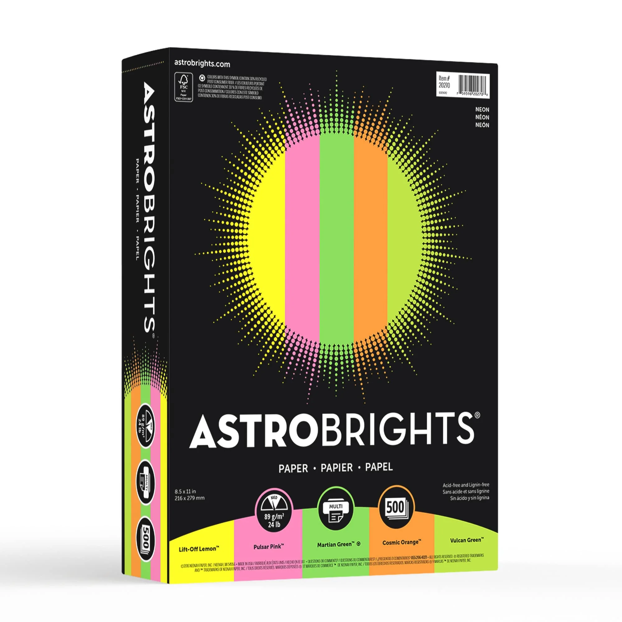 ASTROBRIGHTS Neenah Bright Color Paper, Letter, 24 lb