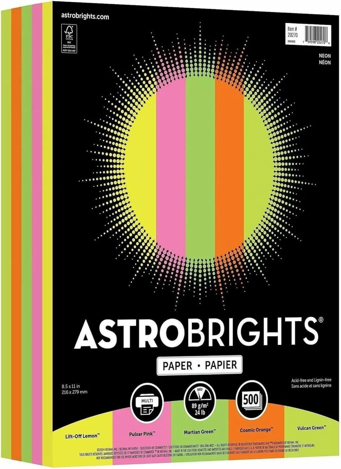 ASTROBRIGHTS Neenah Bright Color Paper, Letter, 24 lb