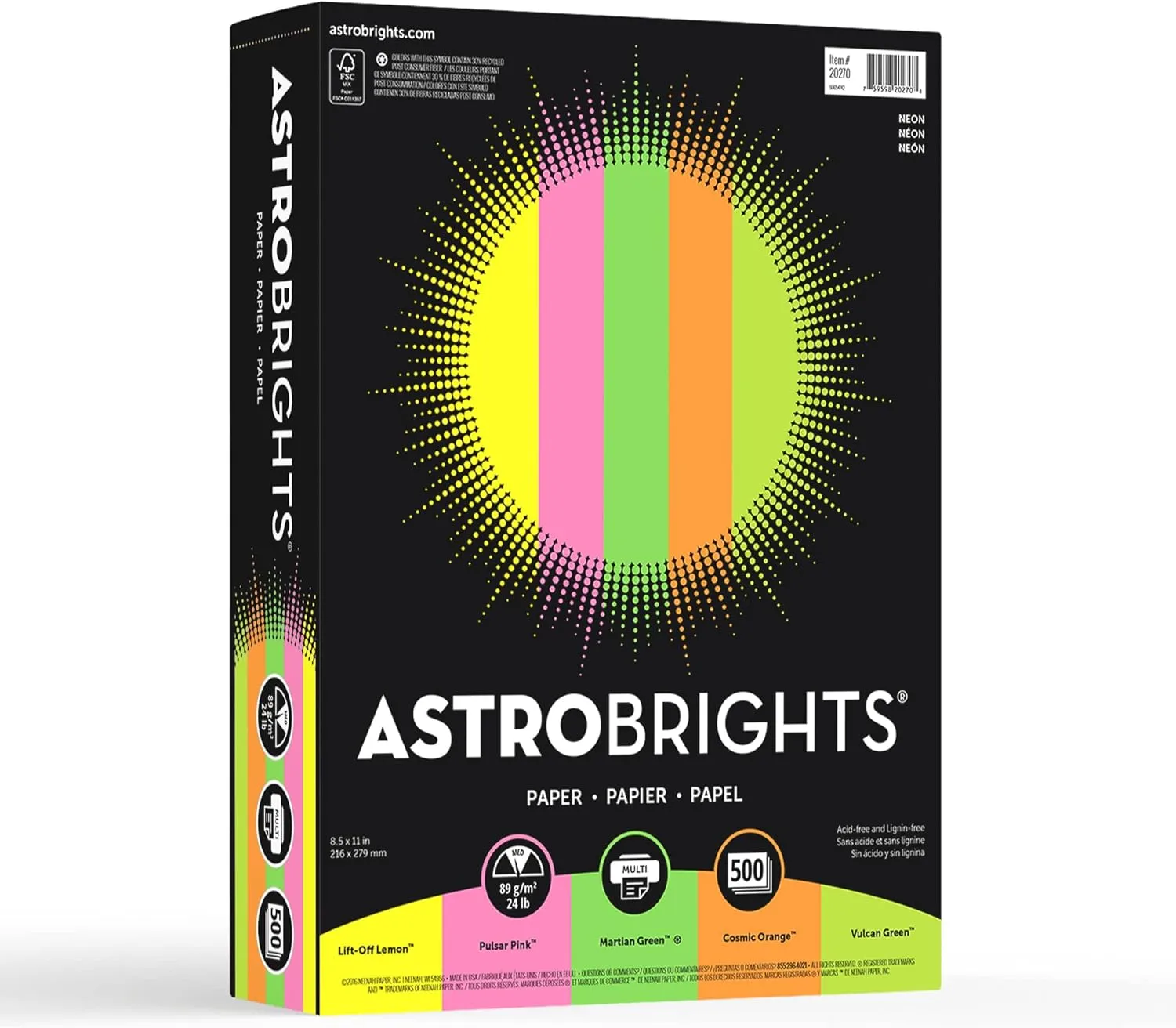 ASTROBRIGHTS Neenah Bright Color Paper, Letter, 24 lb