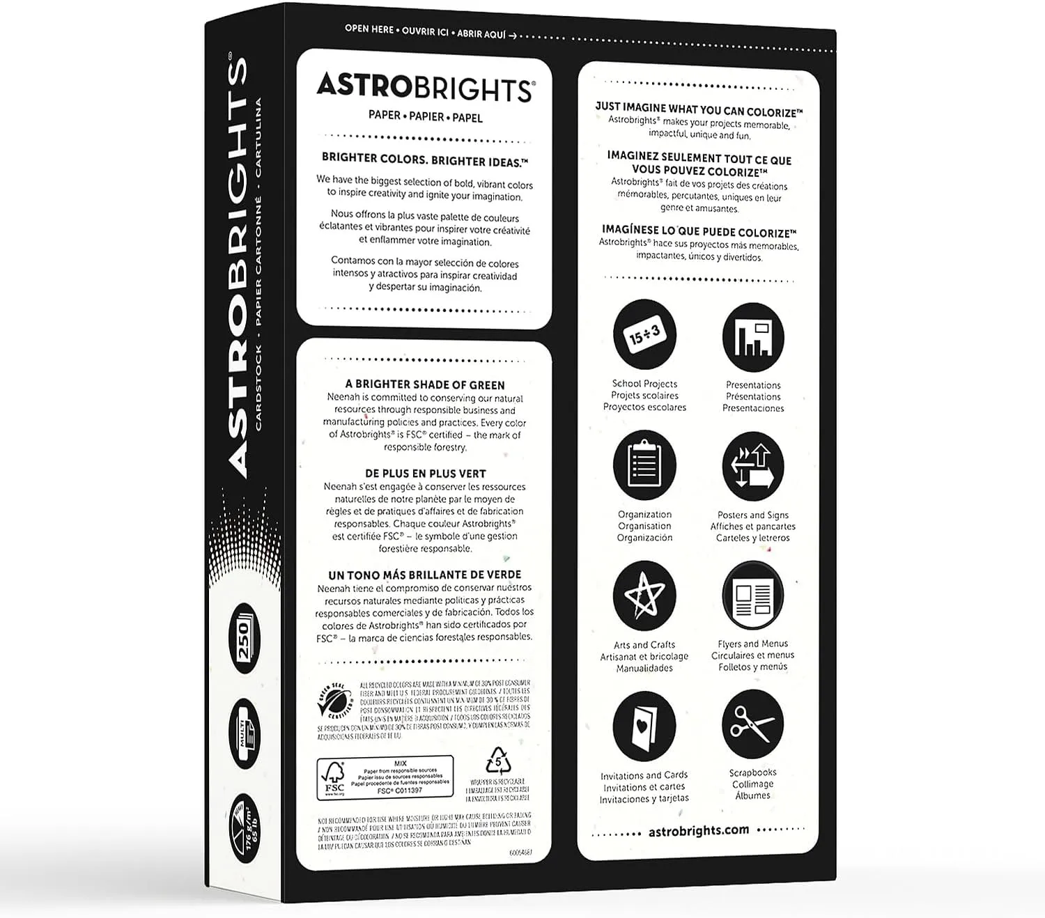Astrobrights Card Stock, Stardust White, Letter (8.5 x 11), 65 lb, Pack of 250