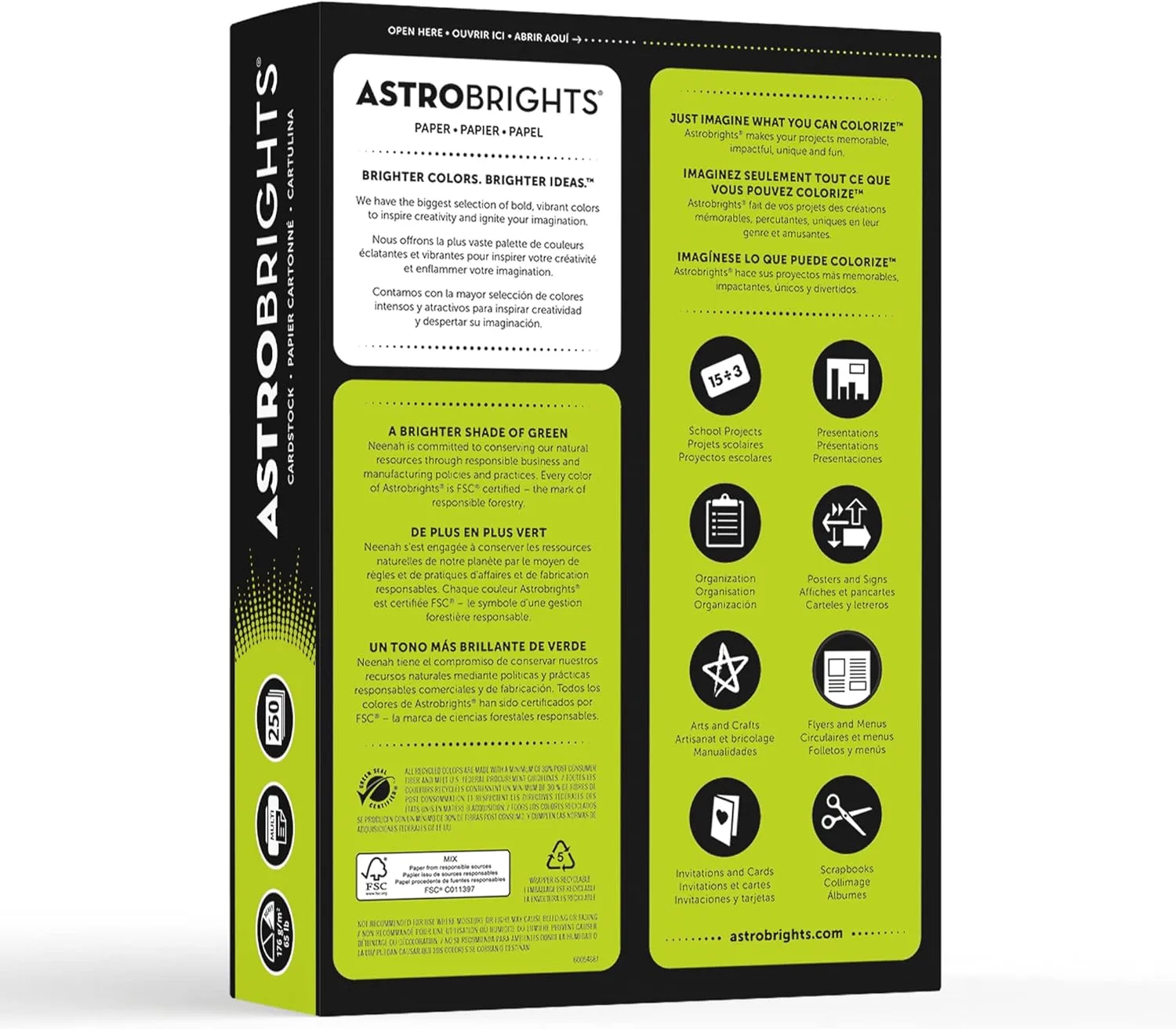Astrobrights® Color Card Stock, 8.5 x 11, 65 lb, Terra Green, 250 Sheets