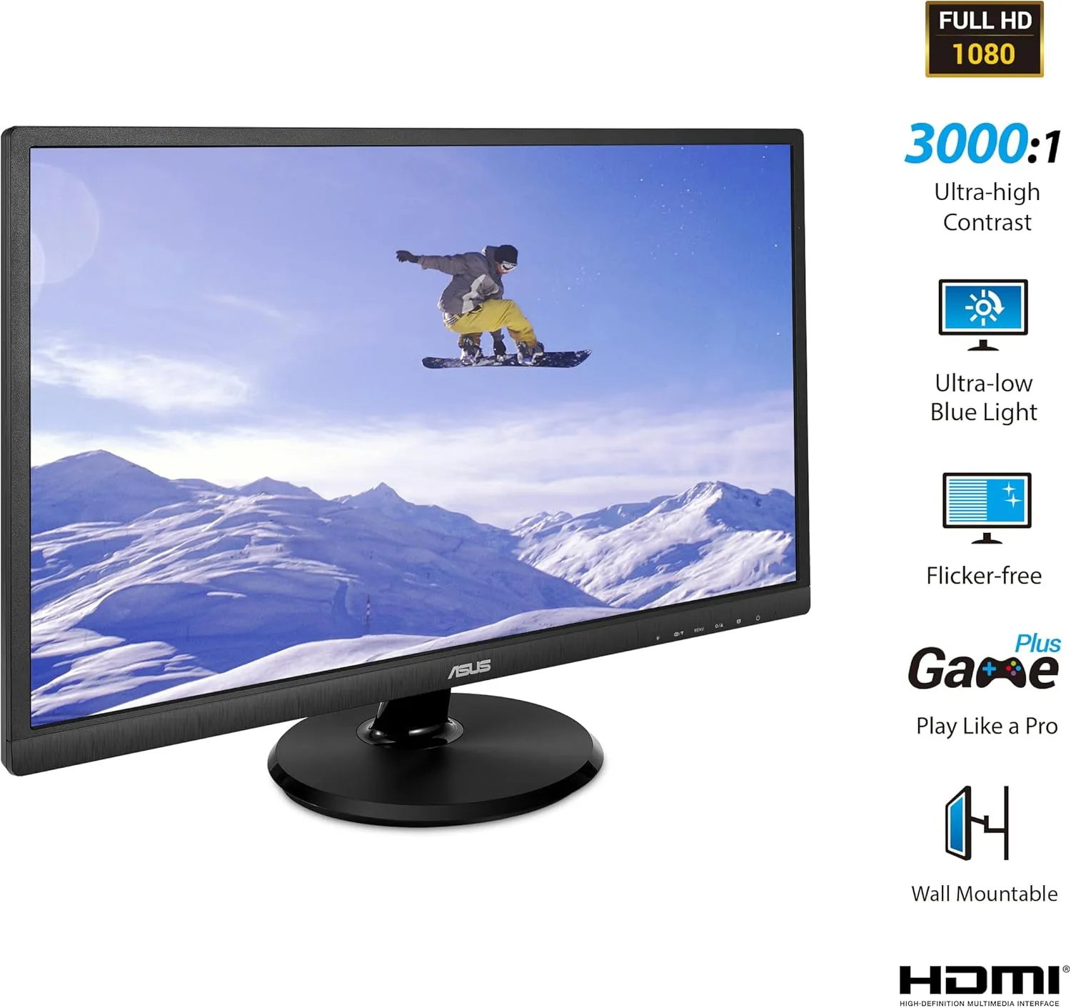 ASUS Full HD 1080p Monitor with Eye Care, HDMI VGA USB