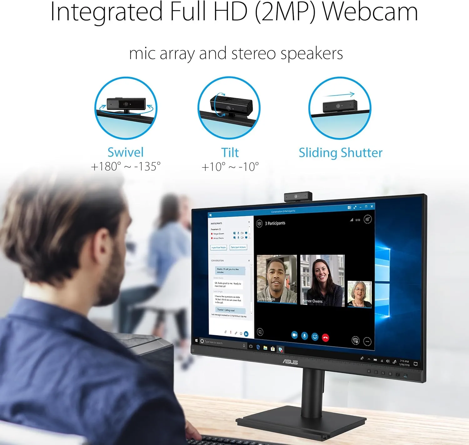 ASUS 24” 1080P Video Conferencing Monitor (BE249QFK) - IPS, 100Hz