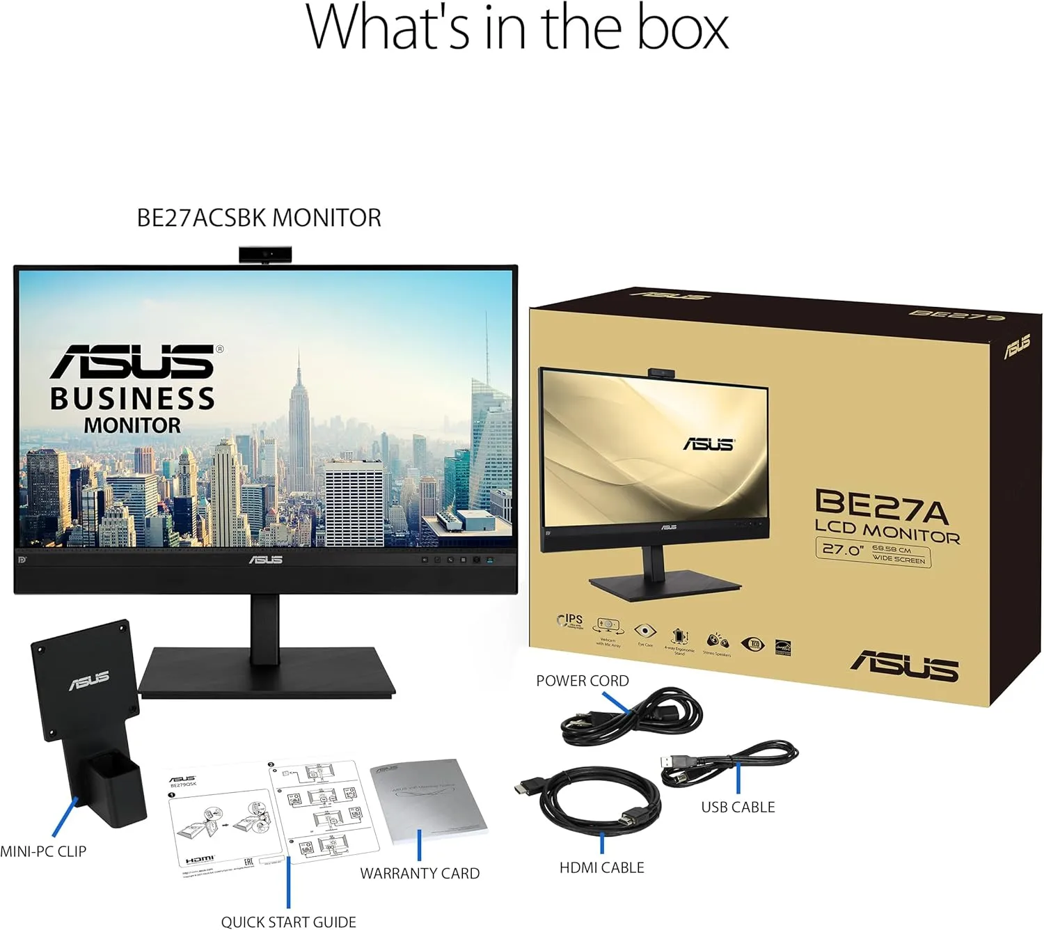 ASUS 27” 1440P Video Conference Monitor (BE27ACSBK) - QHD IPS, Built-in Webcam