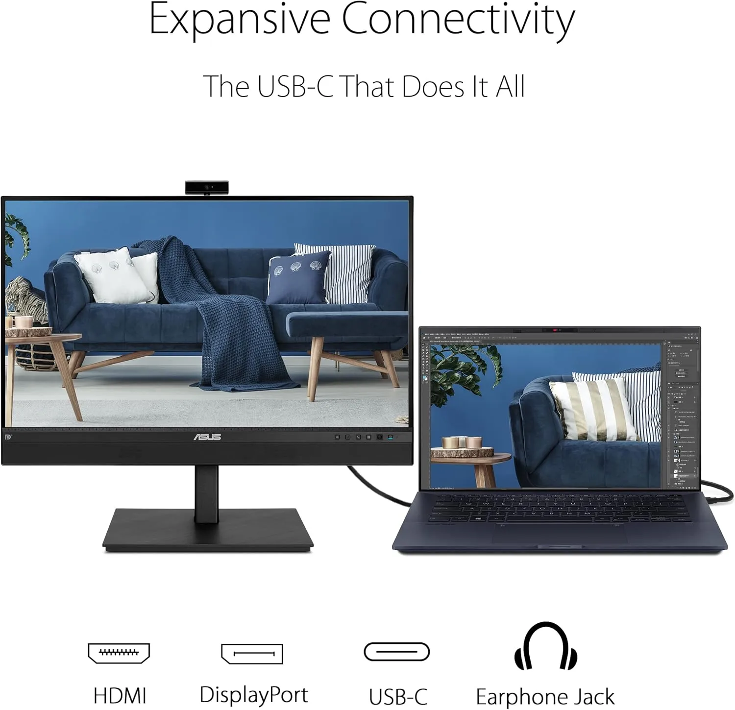 ASUS 27” 1440P Video Conference Monitor (BE27ACSBK) - QHD IPS, Built-in Webcam