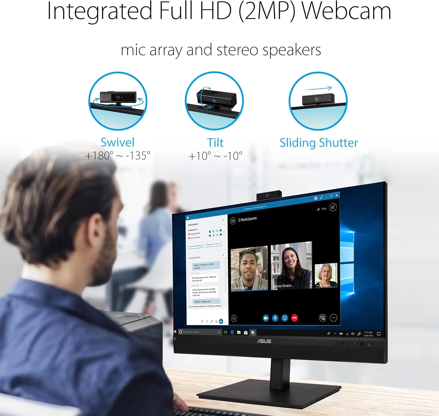 ASUS 27” 1440P Video Conference Monitor (BE27ACSBK) - QHD IPS, Built-in Webcam