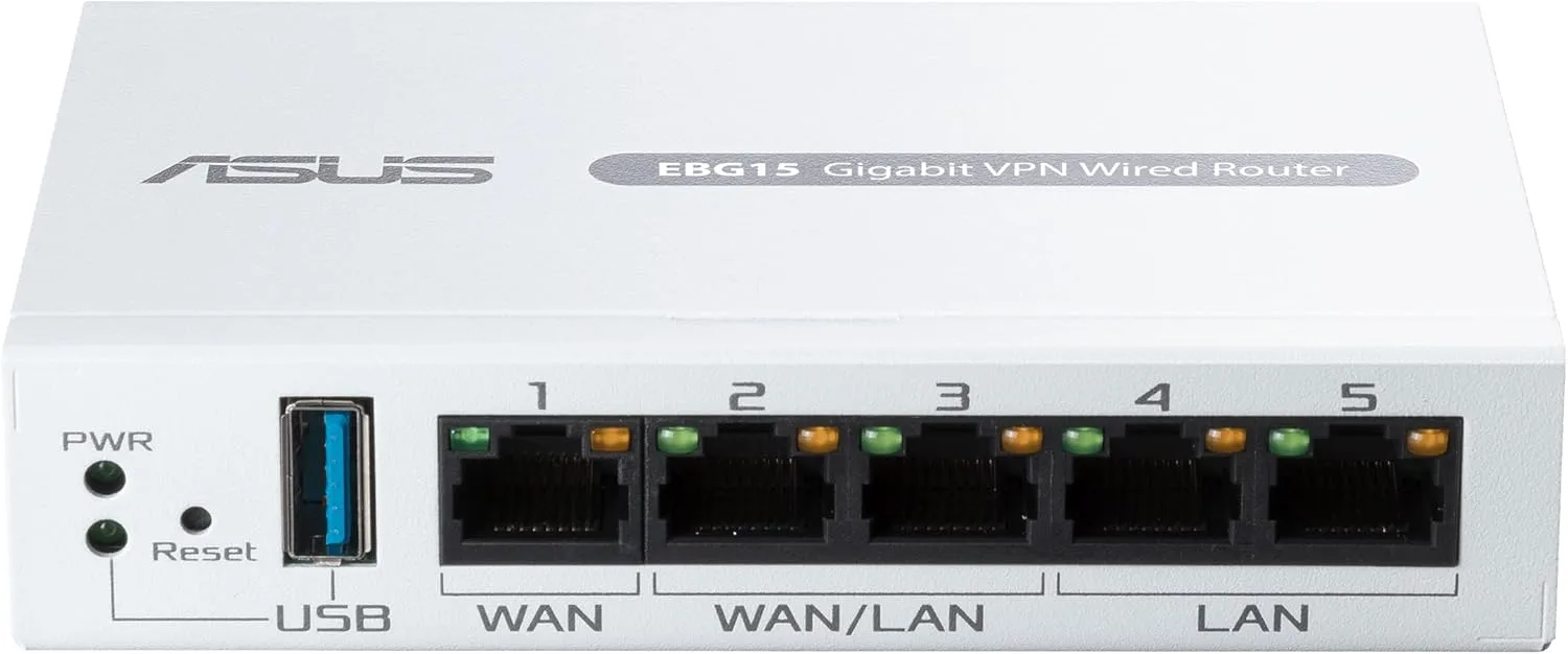ASUS ExpertWiFi EBG15 Gigabit VPN Wired Router, up to 3 WAN ethernet Ports + 1 USB WAN, IPS Intrusion Prevention, Layer 7 Firewall, Commercial-Grade Network Security, Remote Management with App