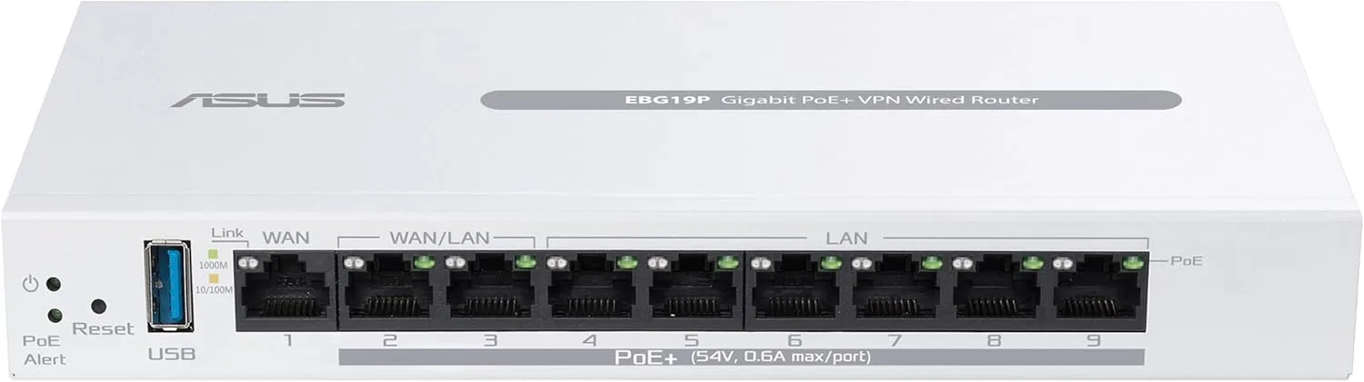 ASUS ExpertWiFi EBG19P Gigabit PoE+ VPN Router, 8 Ports, 123W