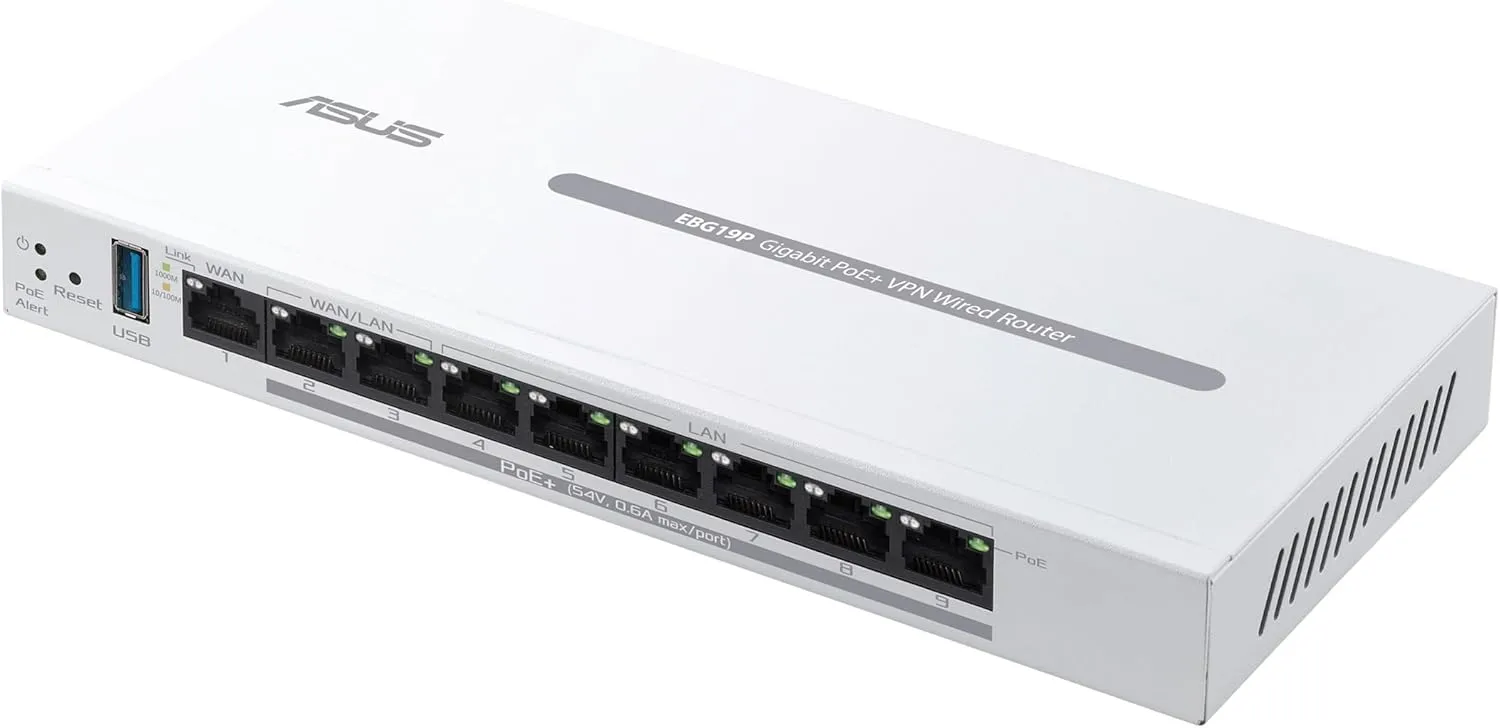 ASUS ExpertWiFi EBG19P Gigabit PoE+ VPN Router, 8 Ports, 123W