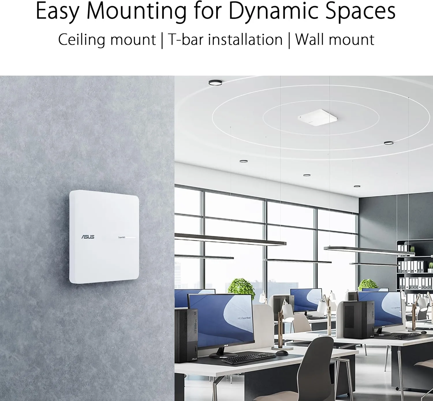 ASUS ExpertWiFi EBA63 AX3000 Dual-Band WiFi 6 (802.11ax) PoE Access Point, Support up to 5 SSIDs and VLAN, Self-Defined Network, Support PoE & PoE+, Easy Management app, AiMesh Compatible