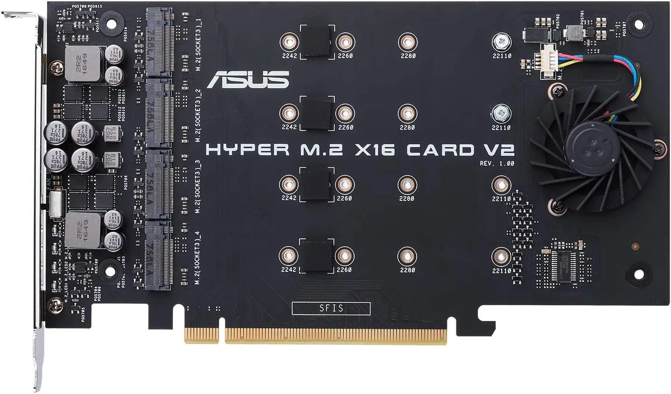 ASUS Hyper M.2 X16 PCIe 3.0 x4 Expansion Card V2 - Supports 4 NVMe M.2