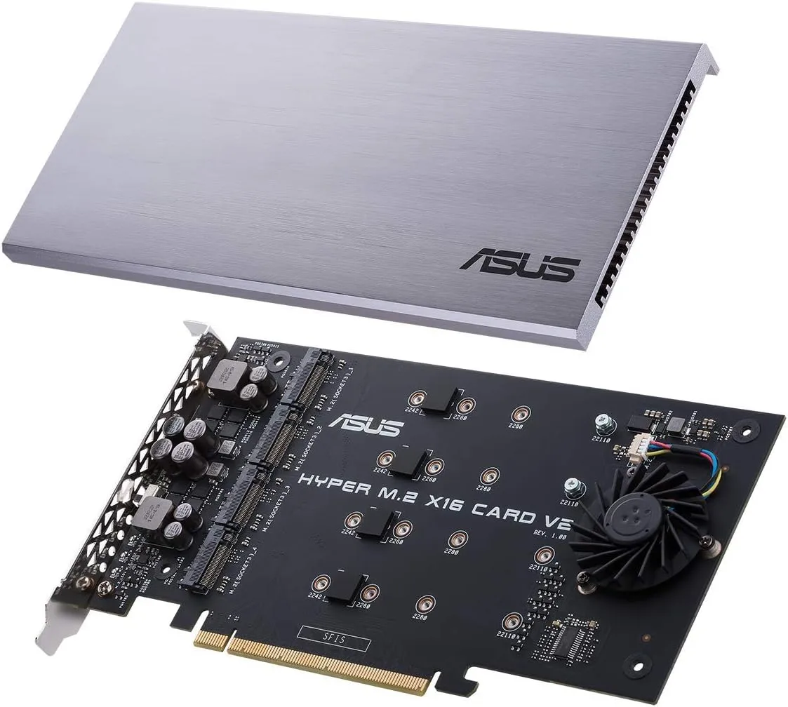 ASUS Hyper M.2 X16 PCIe 3.0 x4 Expansion Card V2 - Supports 4 NVMe M.2