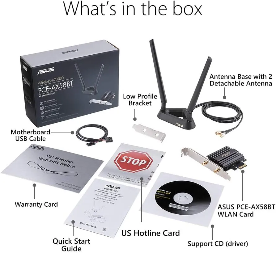 ASUS PCIe WiFi Adapter with Bluetooth and External Antenna