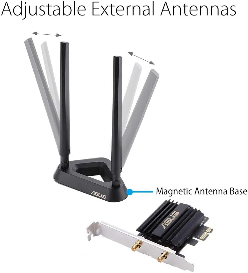 ASUS PCIe WiFi Adapter with Bluetooth and External Antenna
