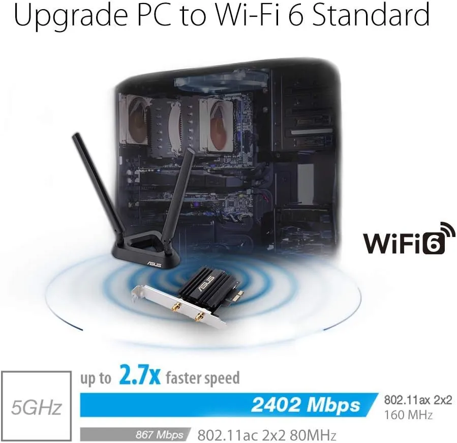 ASUS PCIe WiFi Adapter with Bluetooth and External Antenna