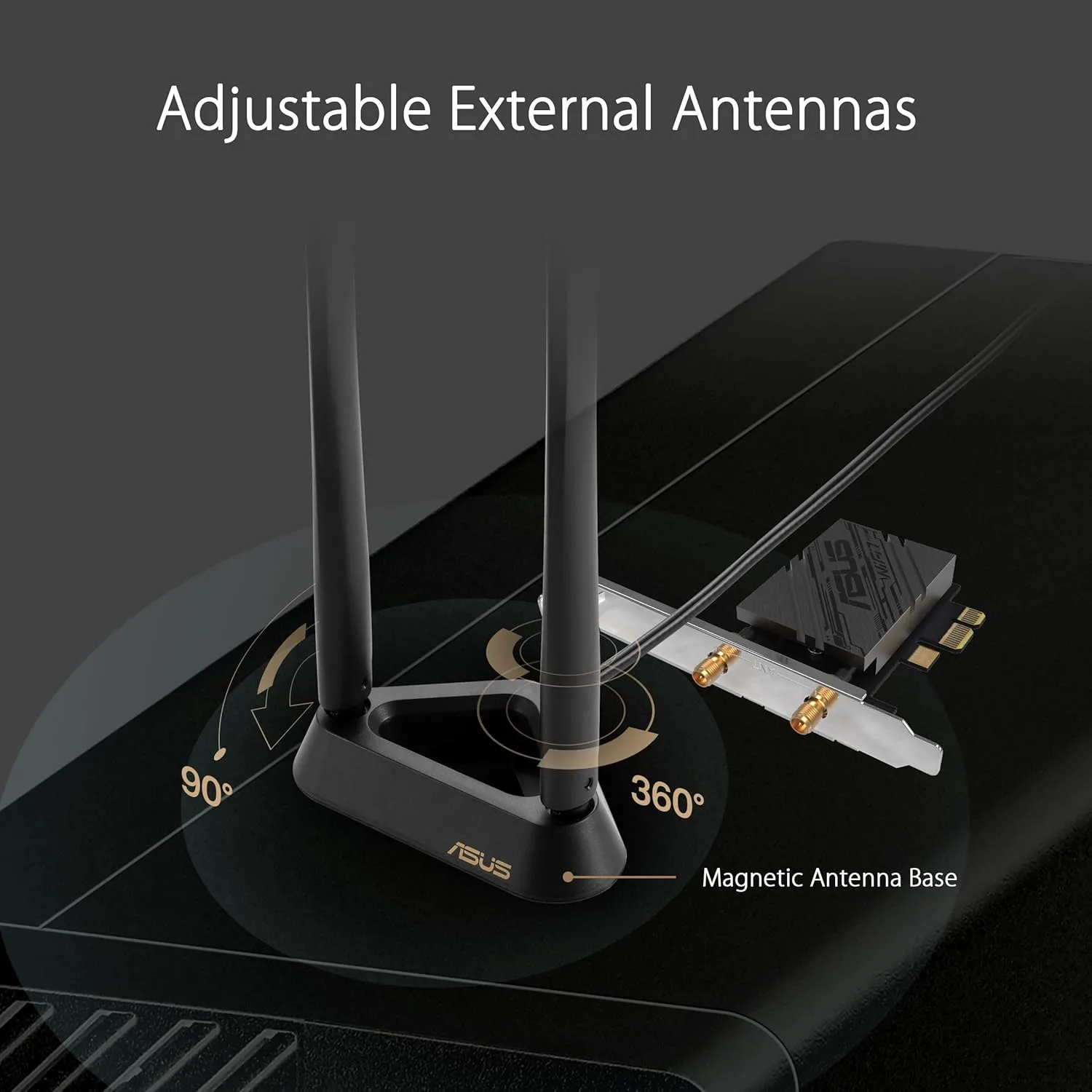 ASUS PCIe WiFi Adapter with Bluetooth and External Antenna
