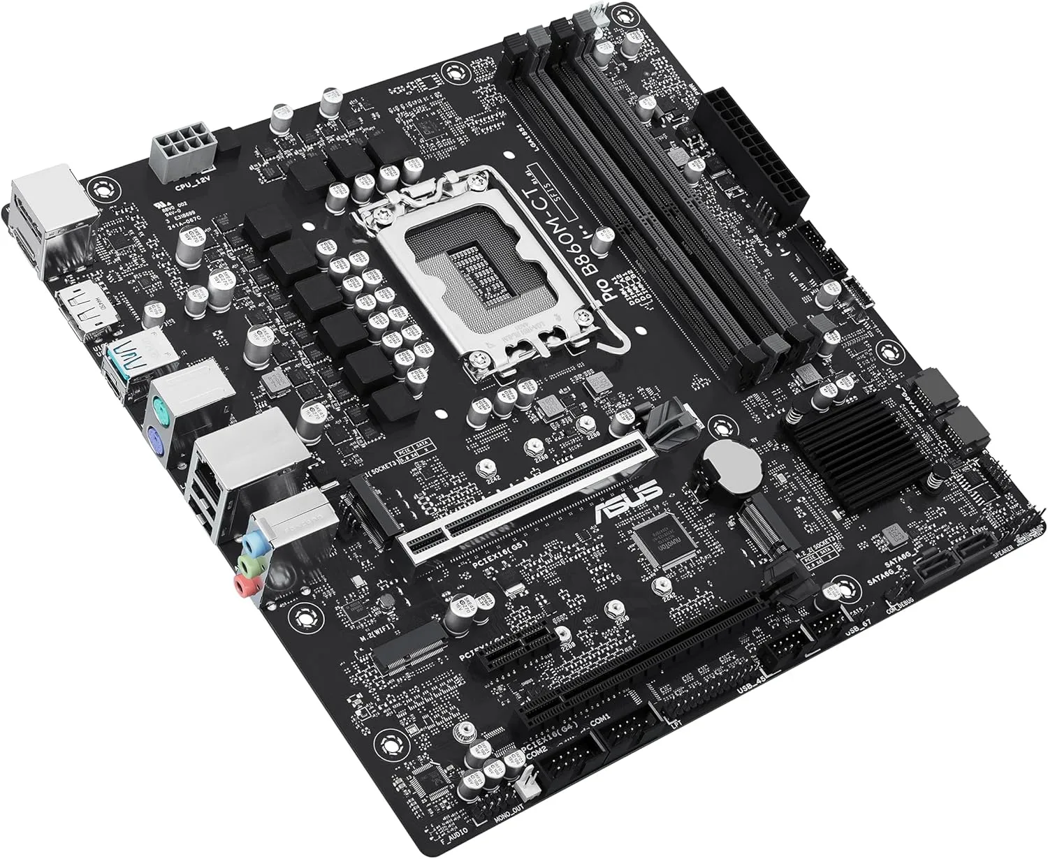 ASUS PRO B860M-CT-CSM Intel® B860 (LGA 1851) mATX Motherboard, PCIe 5.0, DDR5, 2X M.2, Intel® 1G LAN, 2X DP, HDMI, USB Type-C®, TPM IC onboard with Enhanced Security, Reliability and Manageability