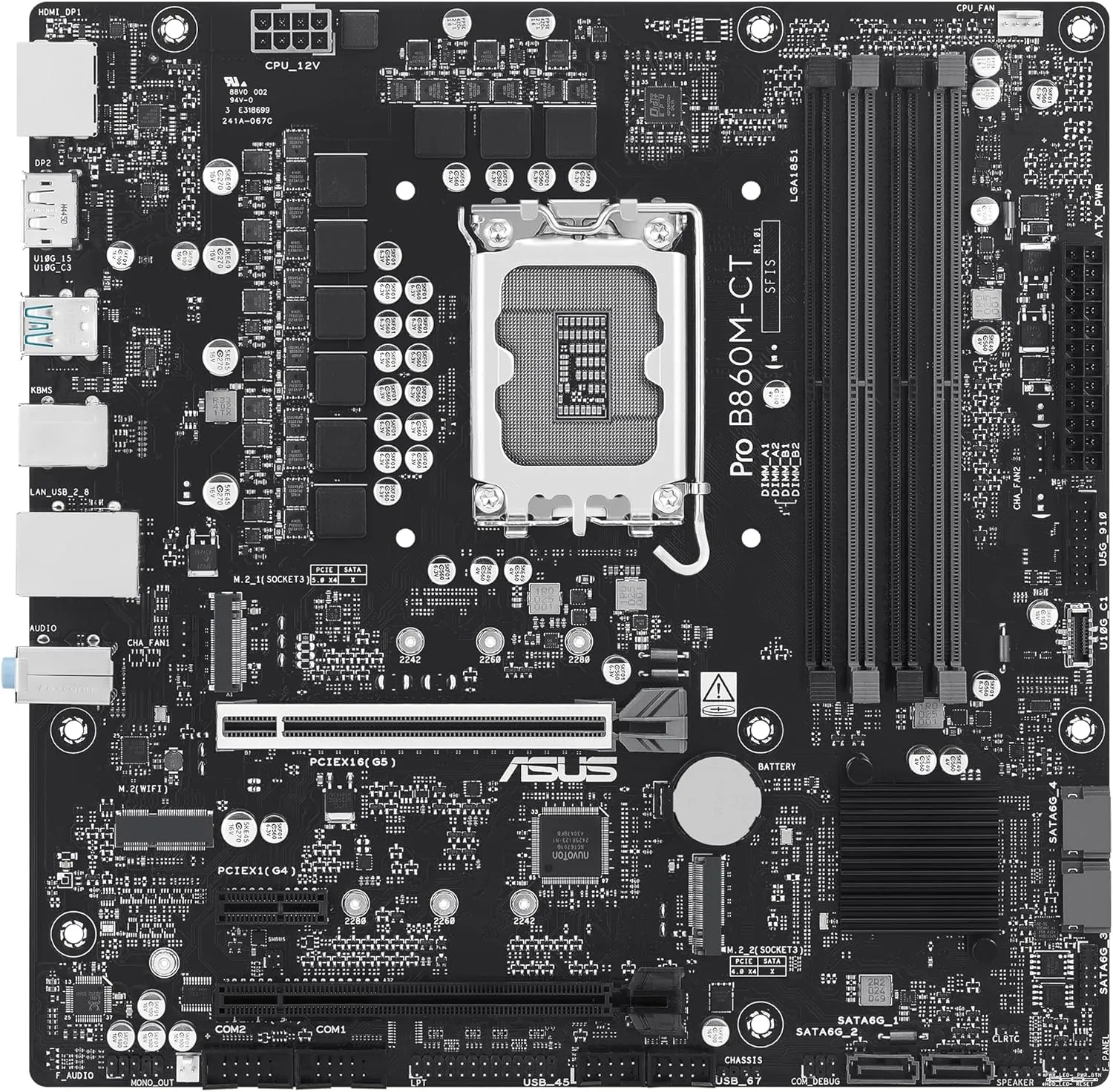 ASUS PRO B860M-CT-CSM Intel® B860 (LGA 1851) mATX Motherboard, PCIe 5.0, DDR5, 2X M.2, Intel® 1G LAN, 2X DP, HDMI, USB Type-C®, TPM IC onboard with Enhanced Security, Reliability and Manageability