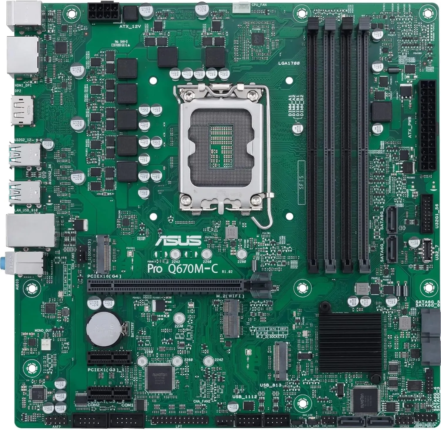 ASUS Pro Q670M-C-CSM LGA 1700 mATX Motherboard — DDR5 4800, PCIe 4.0, 2x M.2, USB 3.2, Black