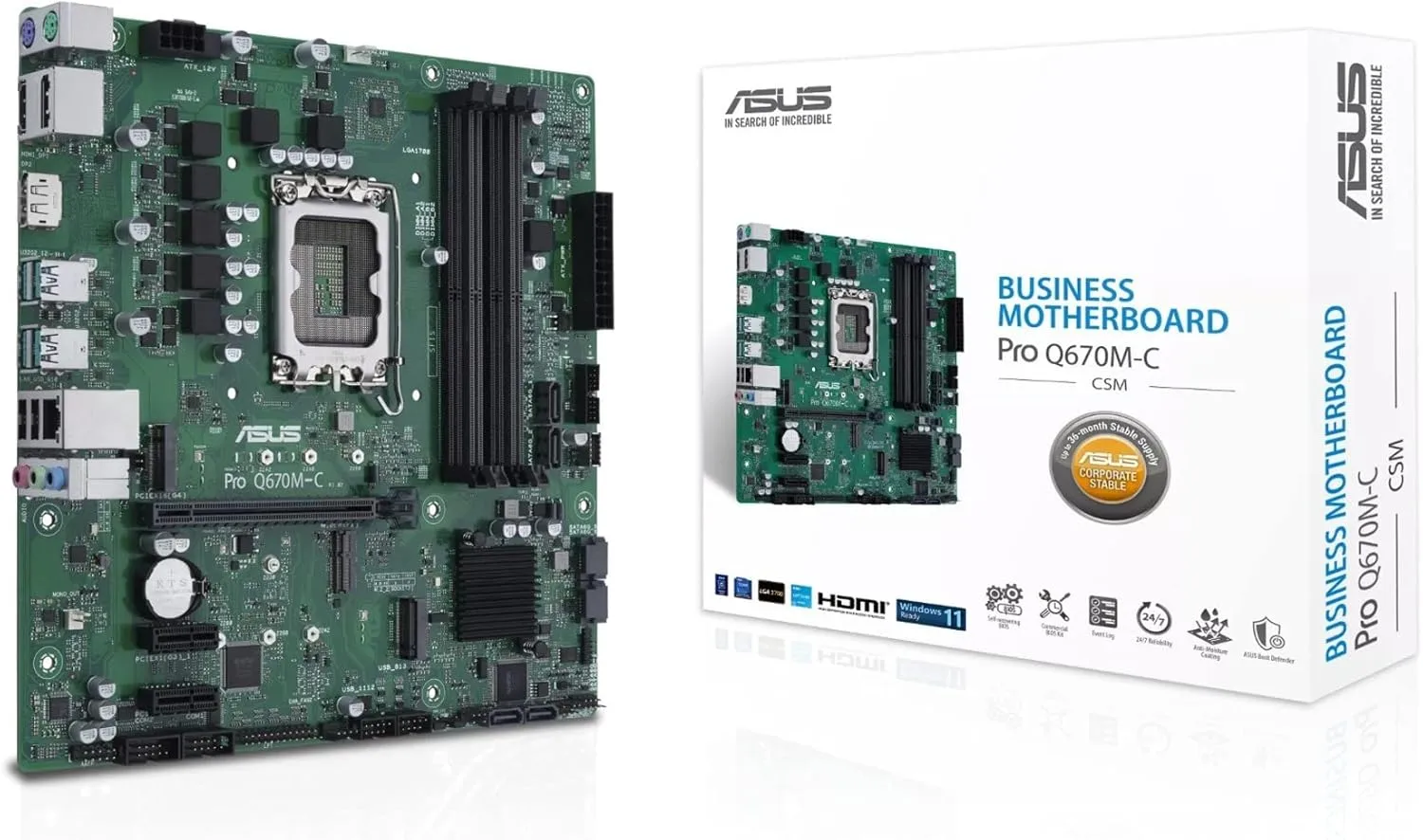 ASUS Pro Q670M-C-CSM LGA 1700 mATX Motherboard — DDR5 4800, PCIe 4.0, 2x M.2, USB 3.2, Black