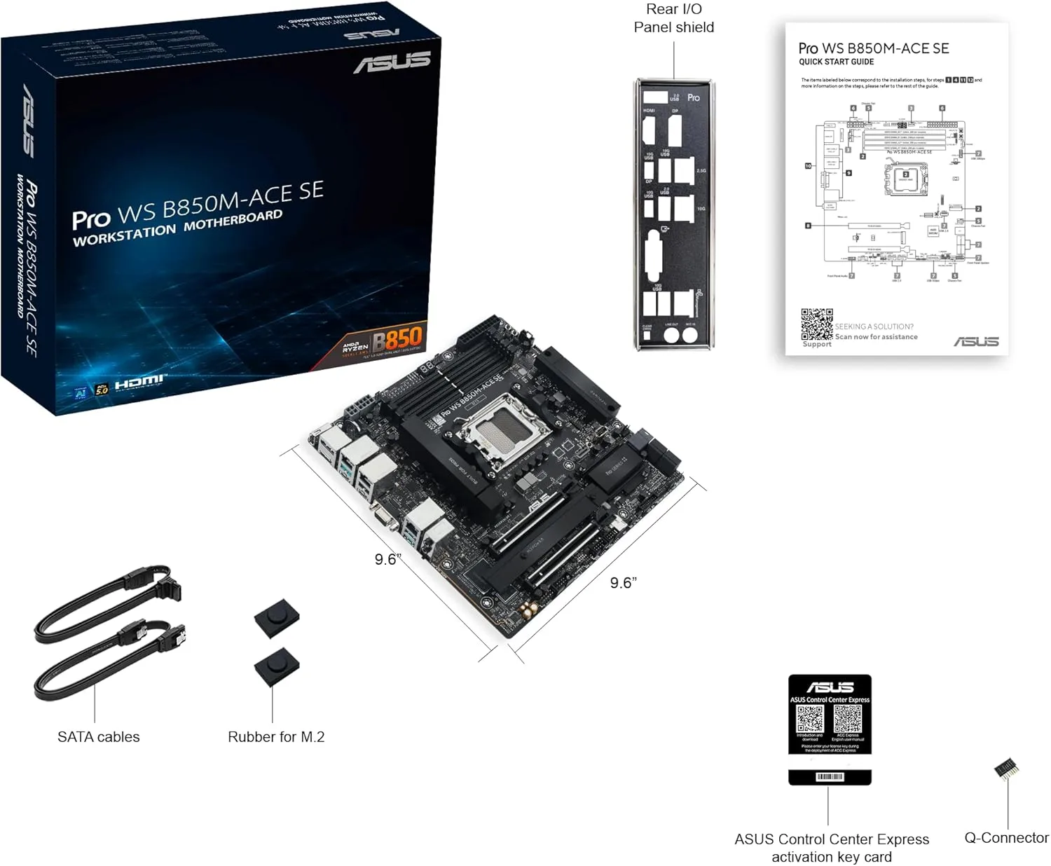 ASUS Pro WS B850M-ACE SE AM5 B850 mATX DDR5 PCIe 5.0 Motherboard with 10Gb LAN