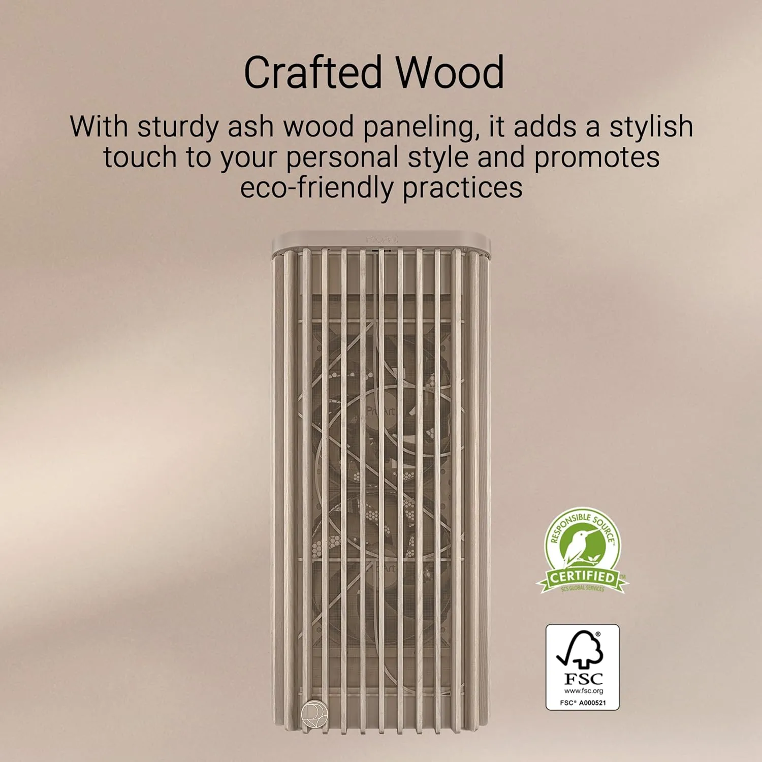 ProArt PA401 Wood Edition Beige Mesh-Panel ATX case, GPU Support for up to 315mm in Length, 240mm Radiator Support, 160x 32mm Fans, Power and Reset Button Lock, Detachable PSU Bracket