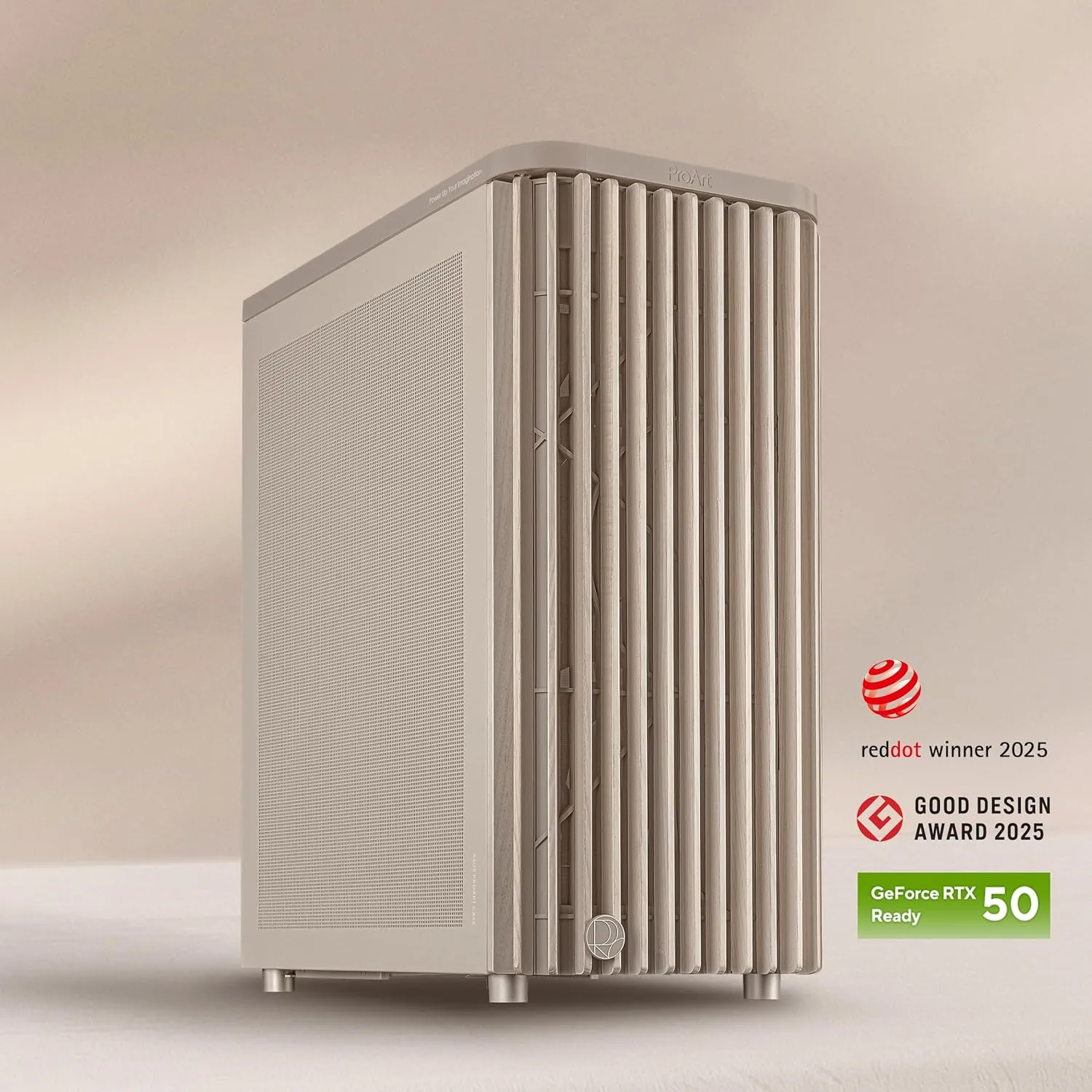 ProArt PA401 Wood Edition Beige Mesh-Panel ATX case, GPU Support for up to 315mm in Length, 240mm Radiator Support, 160x 32mm Fans, Power and Reset Button Lock, Detachable PSU Bracket